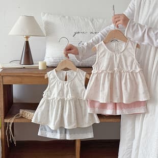 Girl Summer Two-Piece Set Korean Style Thin Sleeveless Floral Top Baby Girl Super Cute Shorts Outing Set