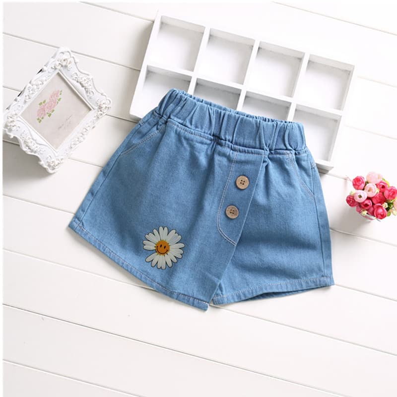 2026 New Girls Denim Skort Summer Fashionable Shorts Children Pleated Pants Korean Style Kids Clothing
