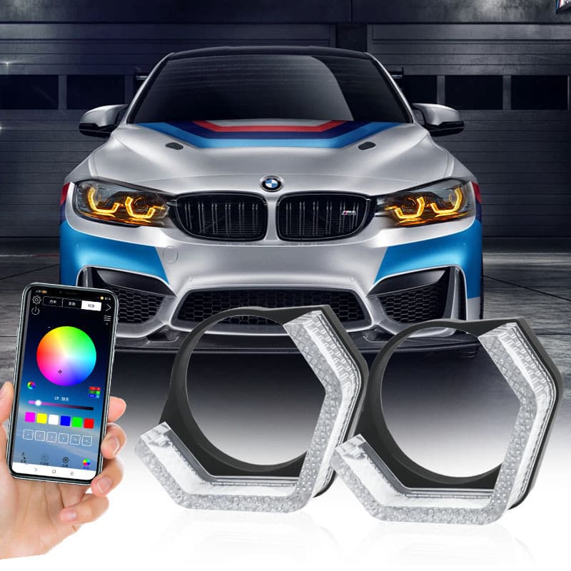 2.5-inch BMW headlight decorative cover 5D Bluetooth APP-controlled light guide integrated cover colorful headlight lens