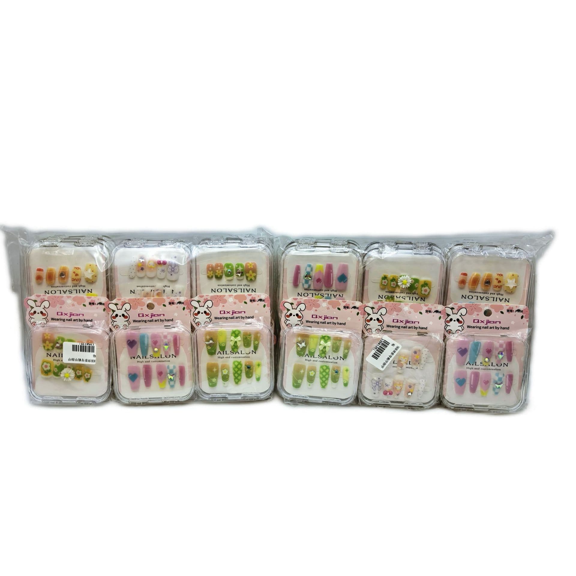 Cartoon Cute Press-On Nails 2026 New Style Long Nail Tips White-Enhancing Transparent Box Manicure Stickers for Women