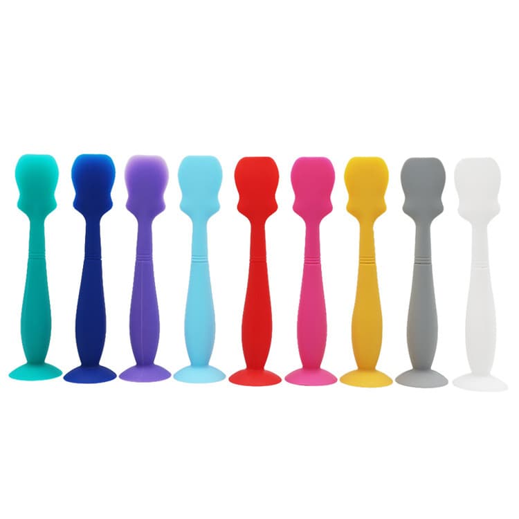 New Silicone Baby Spoon Detachable Silicone Medicine Spoon with Suction Silicone Spatula Baby Bum Brush