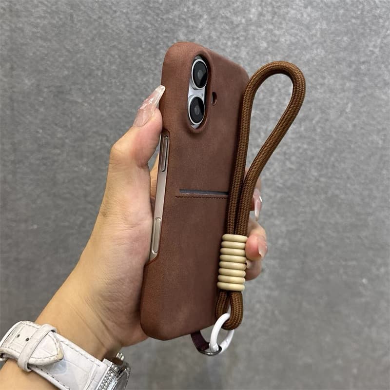 Compatible with iPhone 17 Case, Sheepskin Leather Card Holder, Skin-Friendly Texture, iPhone 15 Pro Max, Minimalist Card Slot Half-Cover Solid Color