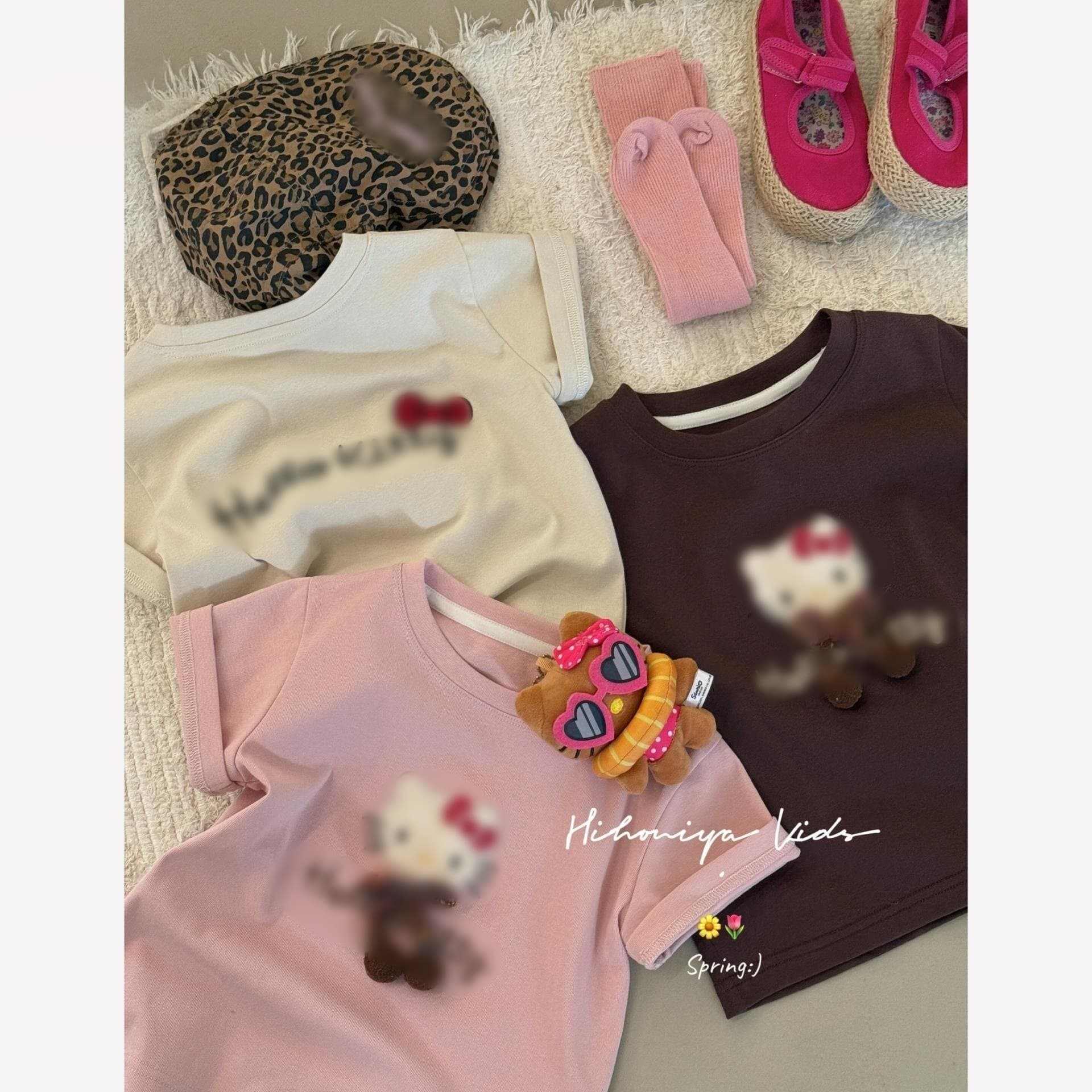 Spring New Girls Korean Cartoon Casual Versatile Short Sleeve Top Kids Stylish Print Pullover T-Shirt Trendy