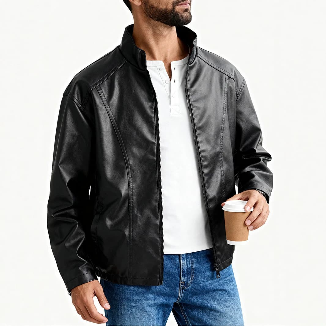 Cross-border delivery for autumn and winter motorcycle PU leather jacket men's lapel workwear leather jacket European and American foreign trade men's leather jacket wholesale