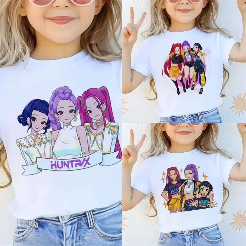 2025 Movie KPop Demon Hunter T-Shirt Summer Short Sleeve T-Shirt Casual Loose Fit Girls Boys Graphic Print Top