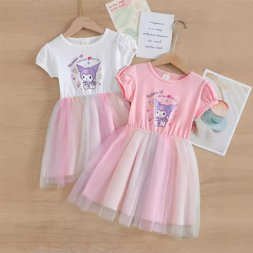 Fashionable Princess Dress for Girls Baby Short Sleeve Korean Style Cotton Blend Summer Clothing Soft Shantung Fabric Kids Outfit