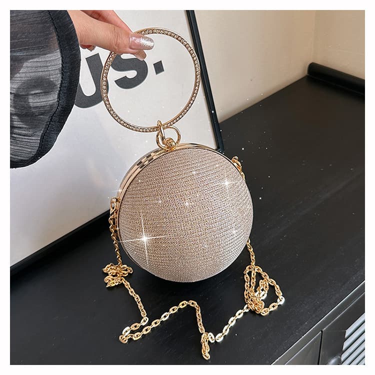 Fashionable European and American 2025 New Dinner Party Trendy Round Ring Handle Chain Shoulder Crossbody Spherical Women's Bag