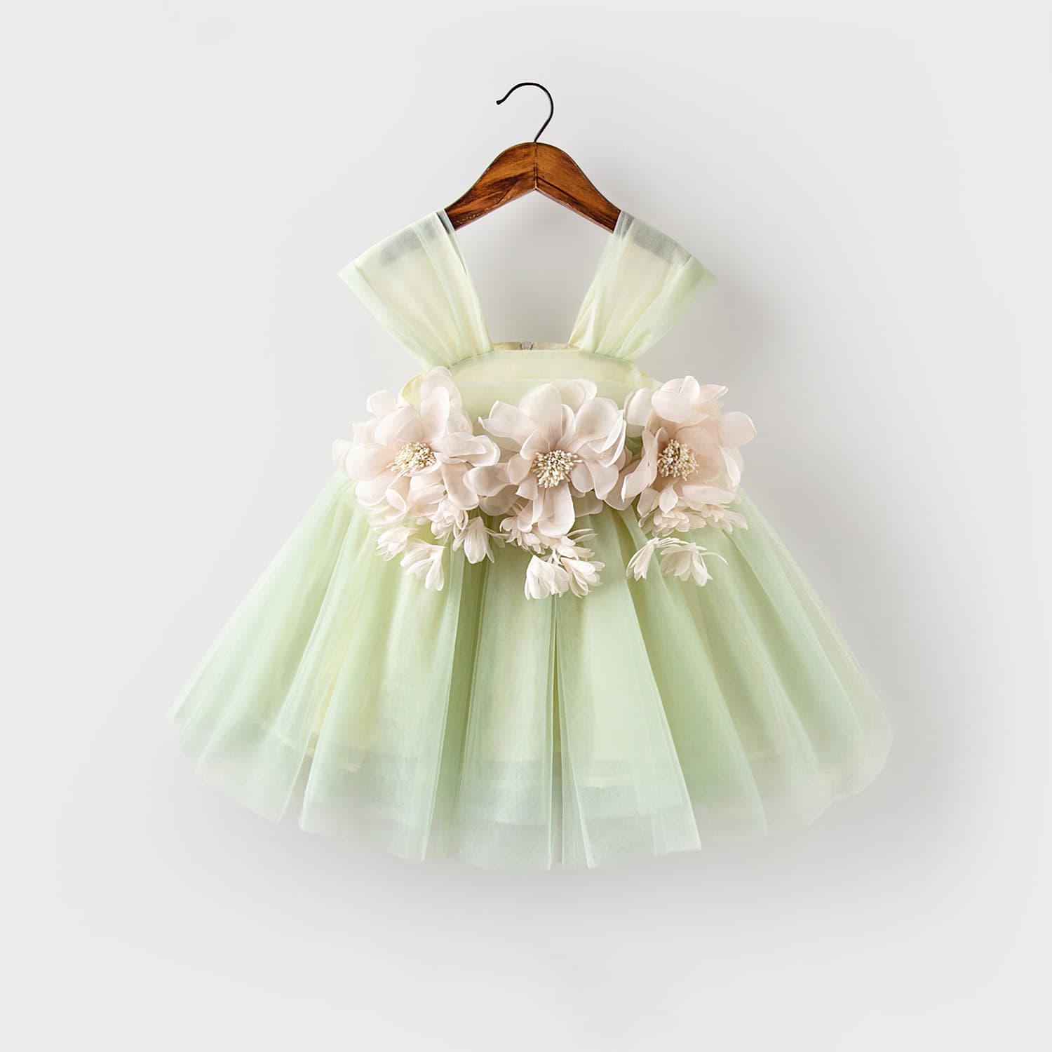 Girls' Princess Dress, Baby Winter Dress, Infant First Birthday Dress, Birthday Hundred-Day Green Cake Dress, Puffy Tulle
