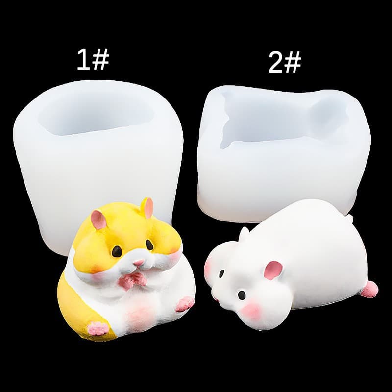 Sitting and Lying Hamster Squeeze Toy Silicone Mold for Aromatherapy Candles and Plaster Tools, Food-Grade Silicone Mold