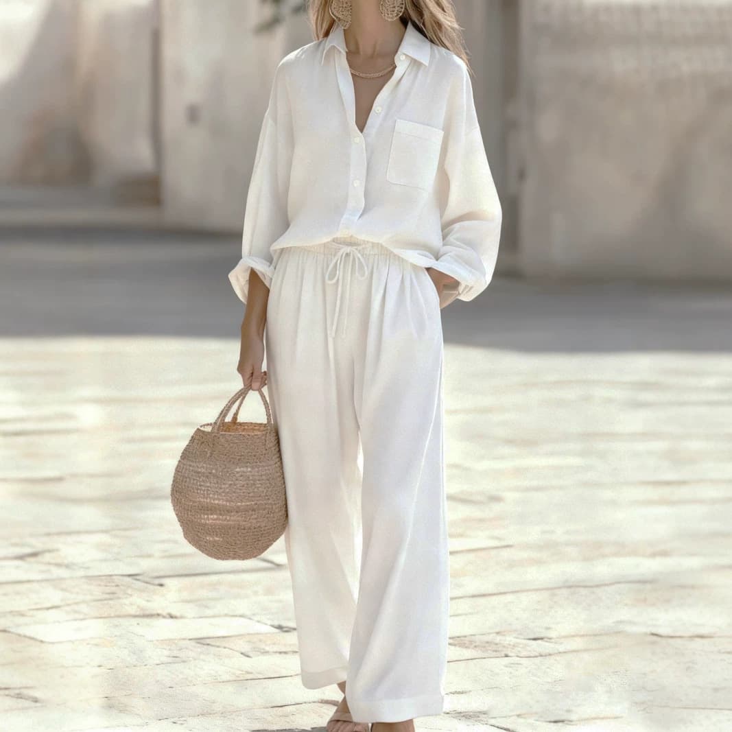 2026 cross-border Amazon new European and American clothing solid color suit for women imitation cotton and linen loose long-sleeved top suit for women