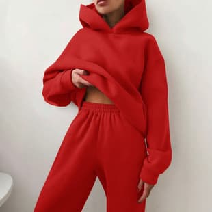 2026 Export European/American Women's Couple Hoodie, Plain Solid Color Autumn/Winter Fleece Pullover Sweatshirt Set