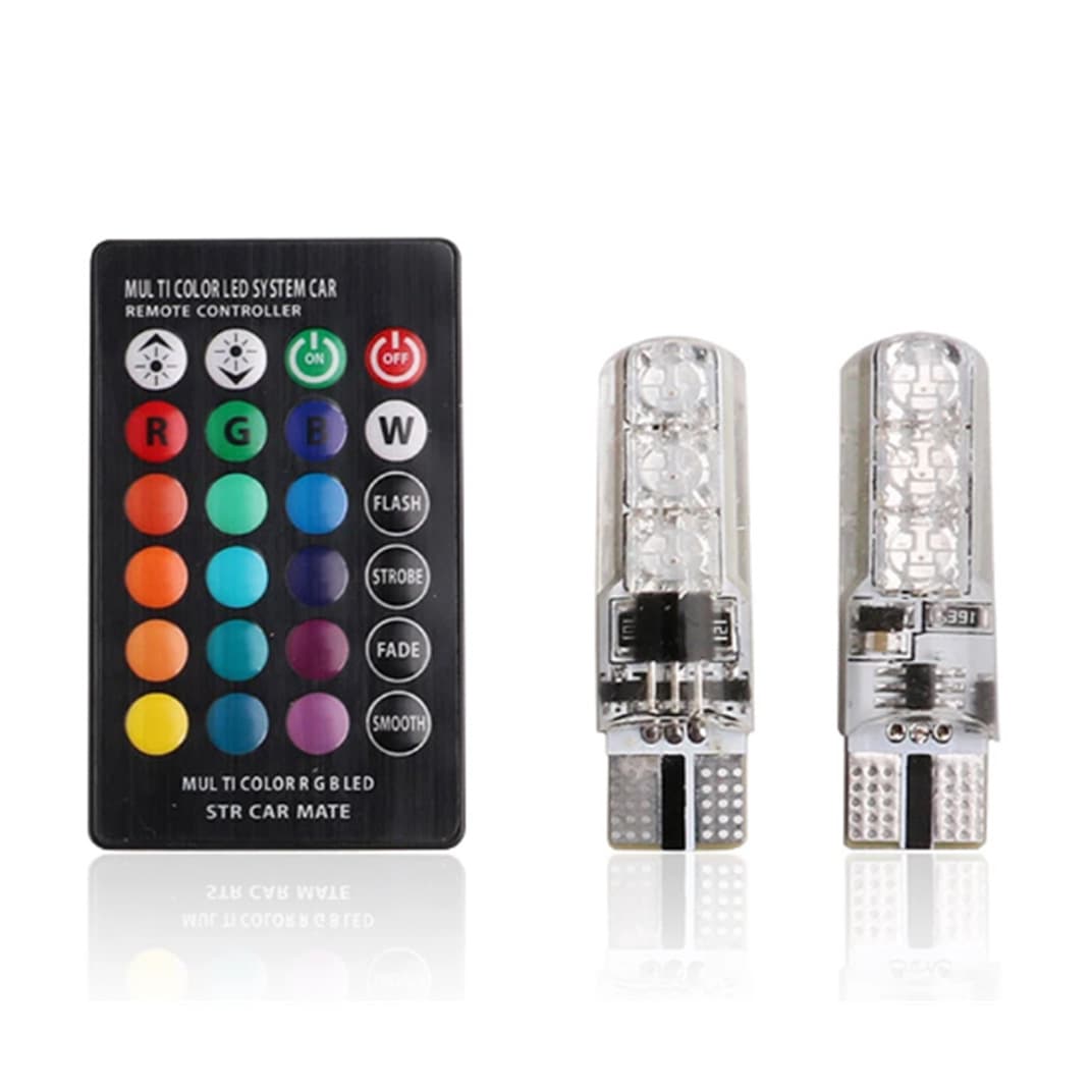 Car LED Remote Control Silicone T10 RGB 5050 6SMD Motorcycle Mini Colorful Atmosphere Light Strobe Light with 24 Keys