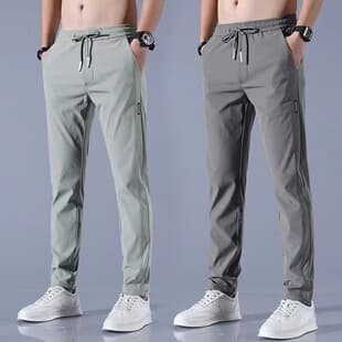 2024 New Casual Long Pants for Men Straight Loose Air Conditioning Suit Pants Summer Ice Silk Slim Fit Sweatpants
