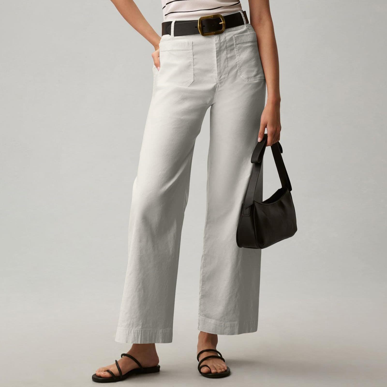 Casual Sporty Women's Loose Pure Color Drawstring Pants Straight Leg Polyester Seven-Footers Comfortable Mid-Waist Trousers