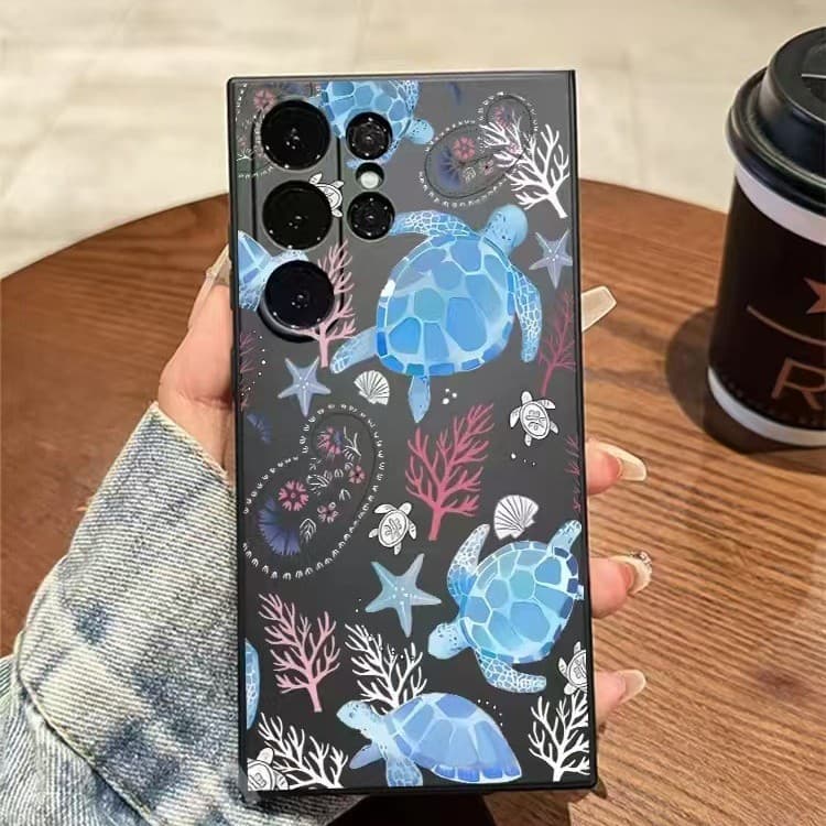 Compatible with Samsung A15/A55 ins S24 Ultra/S23 Phone Case S22 Cube Black A26 Blue Turtle