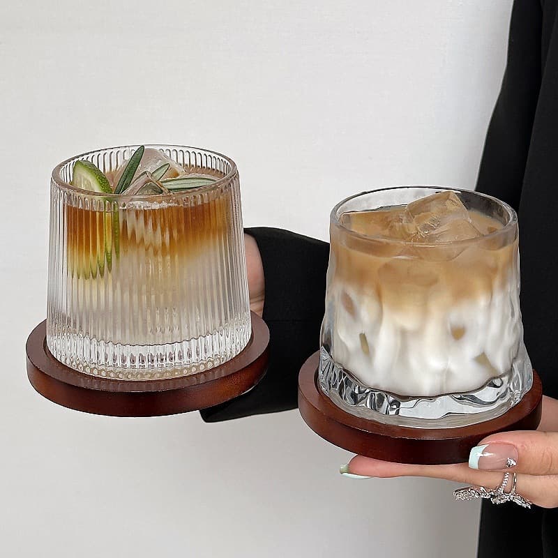 Creative Flat-Bottom Glass with Coaster - Whiskey Glass, Coffee Cup, Juice Glass, Beer Glass, Affogato Cup