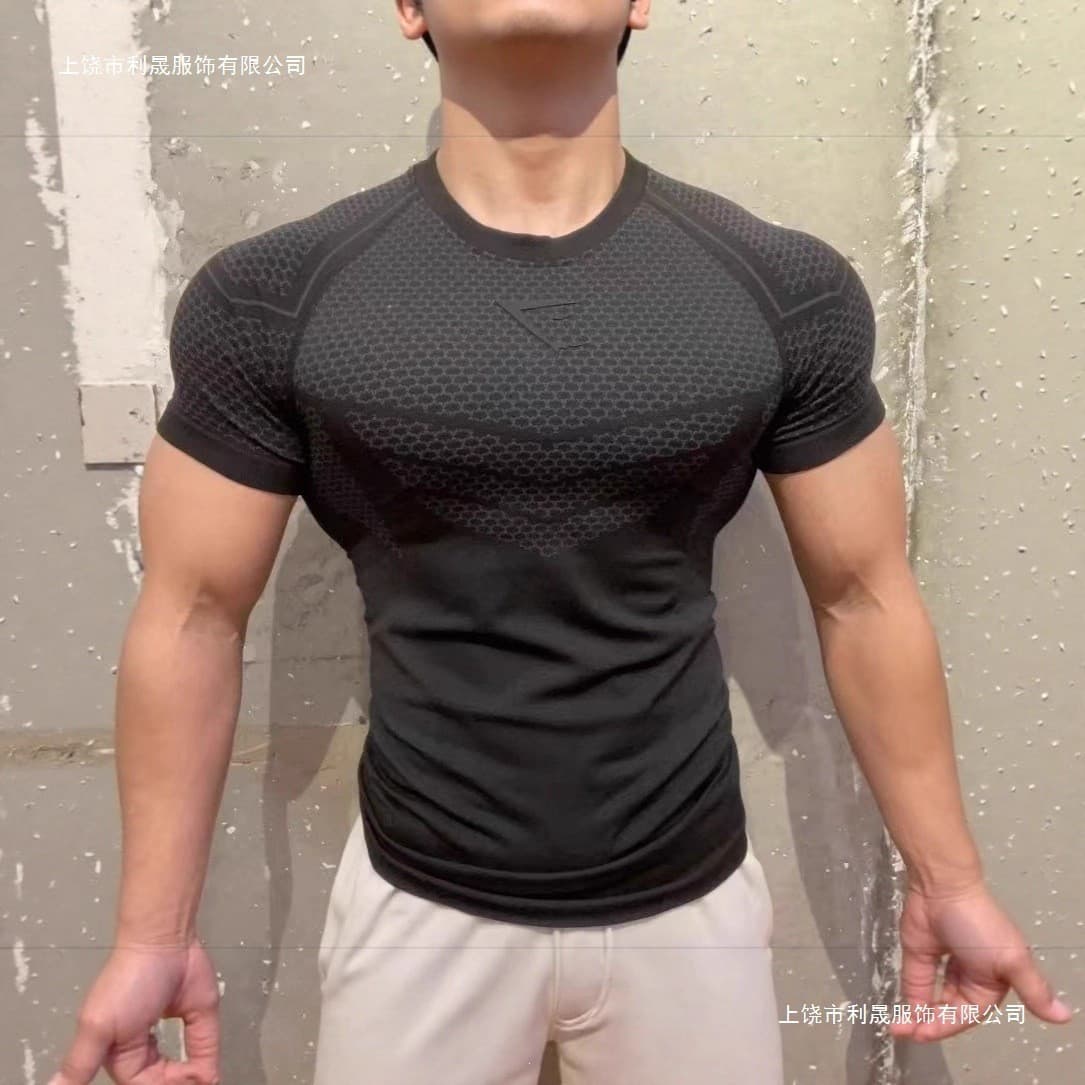 Cross-border New GYMSHARK Muscle Shark Fitness Short-Sleeve T-Shirt Sports Casual Running Quick-Dry Breathable Tight