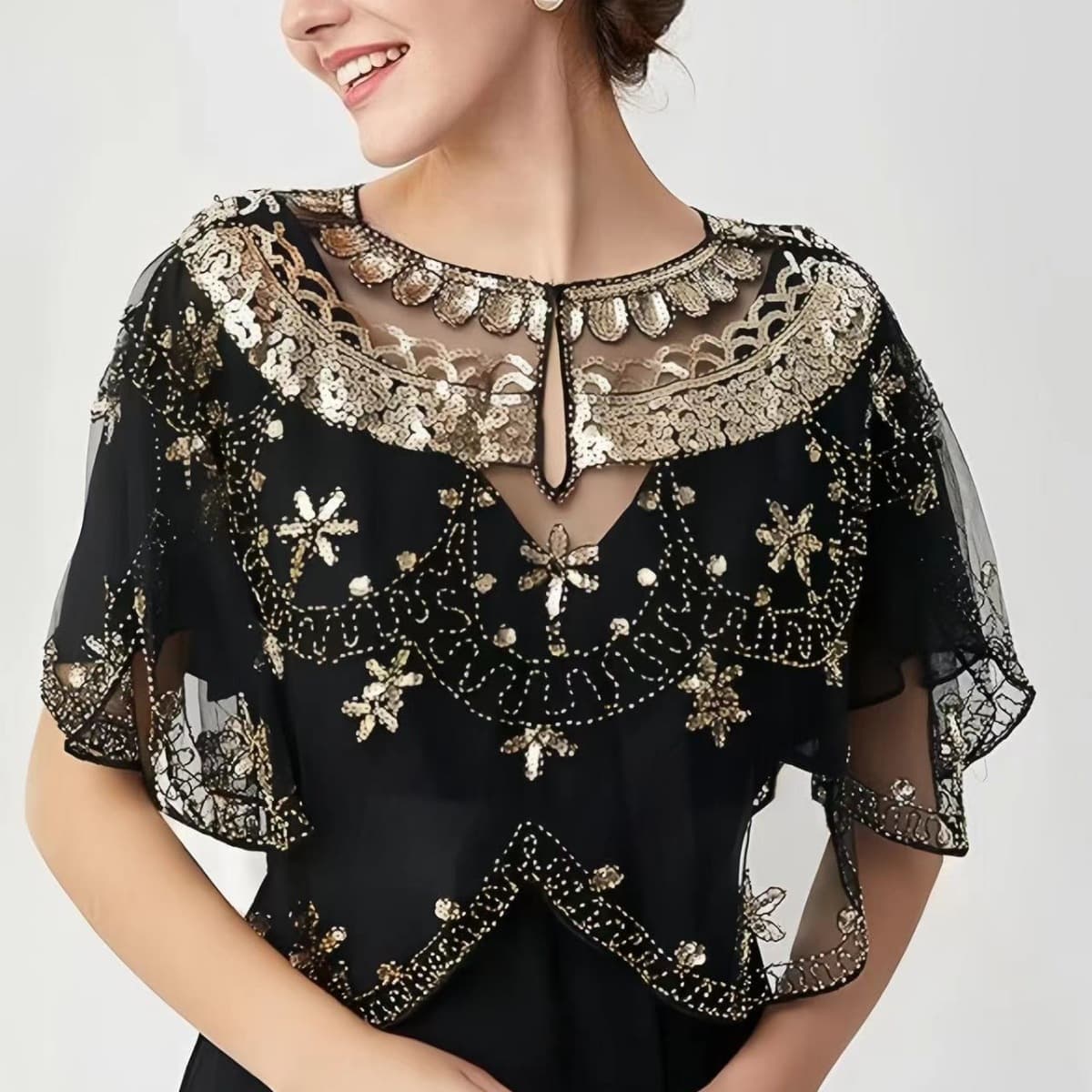 Women's Thin Wedding Dress Accessory Shoulder Lace Hooded See-through Sequin Little Jacket Small Can Shoulder