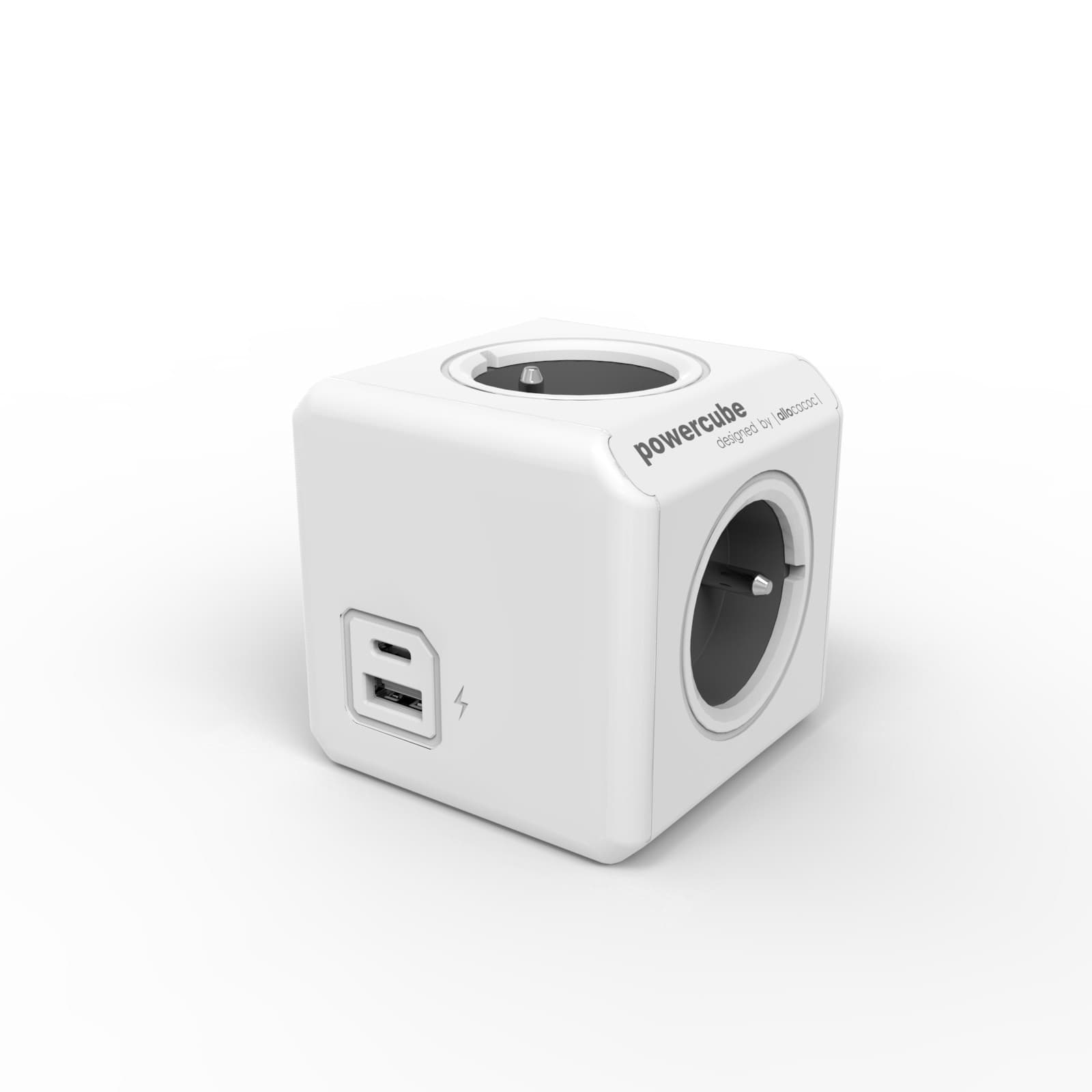Allocacoc European Standard Power Cube with Dual USB, Multi-Outlet European Style Power Strip