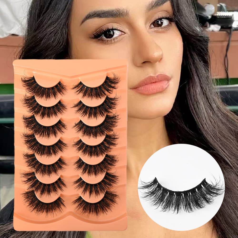 Cross-border Europe and America 7 Pairs 6D False Eyelashes Messy Thick Multi-layer Black Hard Natural Curled Eyelashes Wholesale