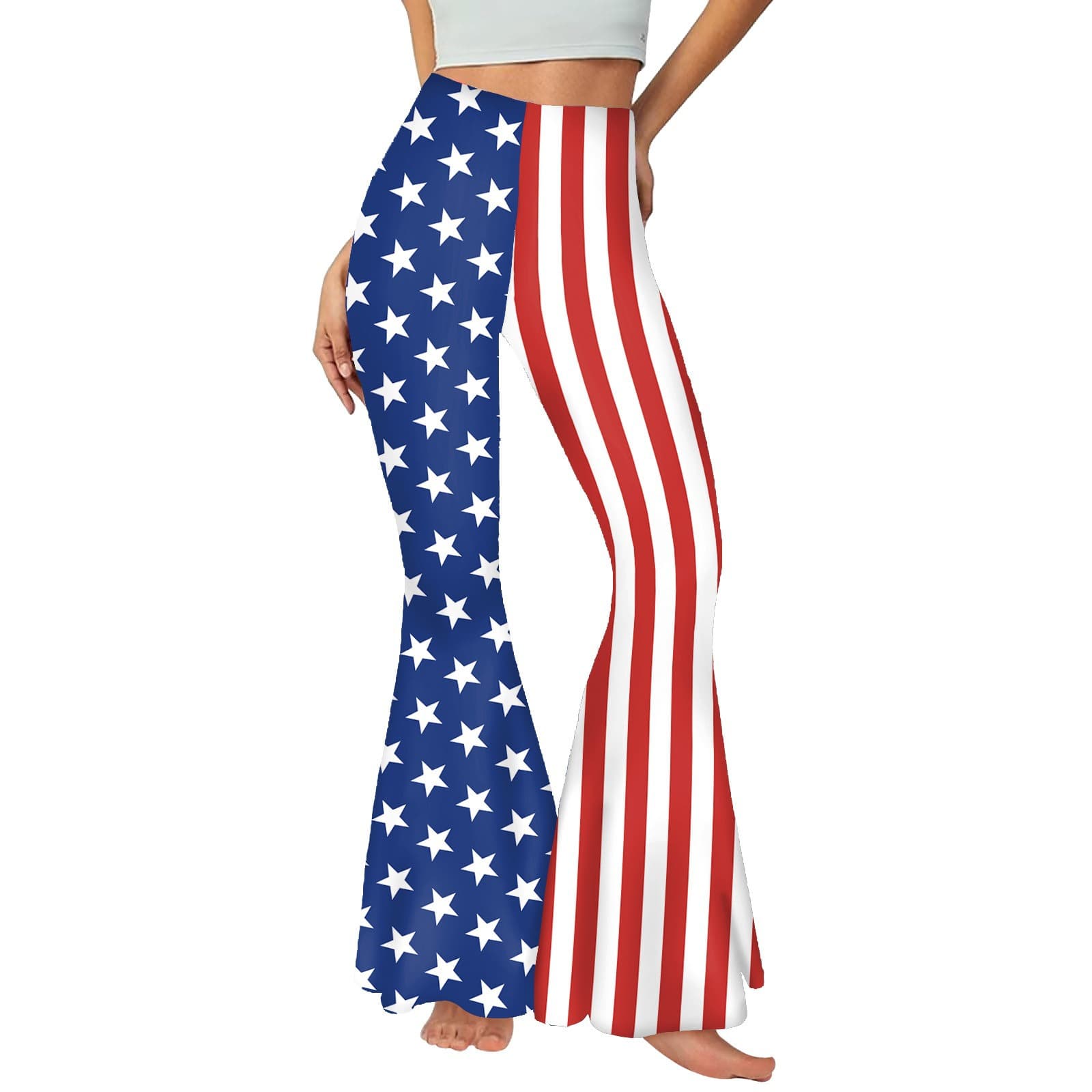 Summer Europe and America Cross-border Pants Women Foreign Trade Hot-selling Independence Day Flared Pants Striped Digital Print Casual Leggings