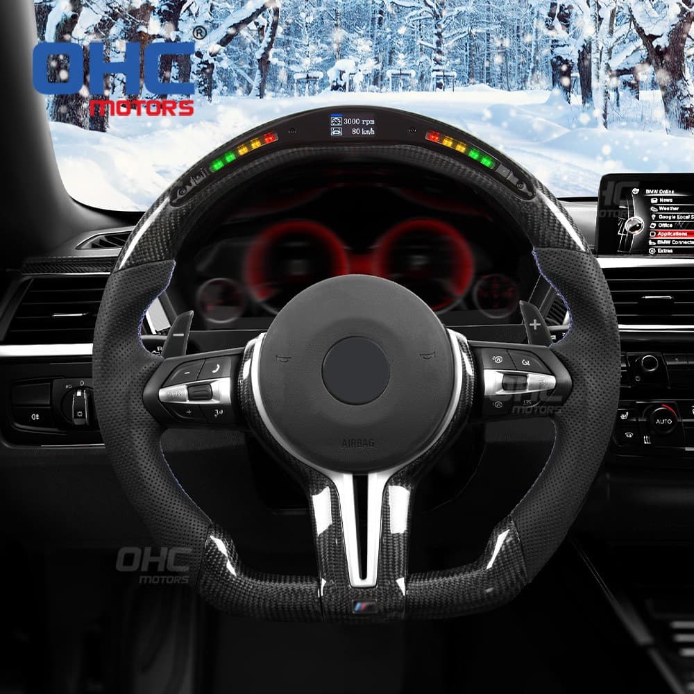 LED Screen RPM Carbon Fiber Car Steering Wheel Center Console Modification for BMW E46 M3 E90 3 Series