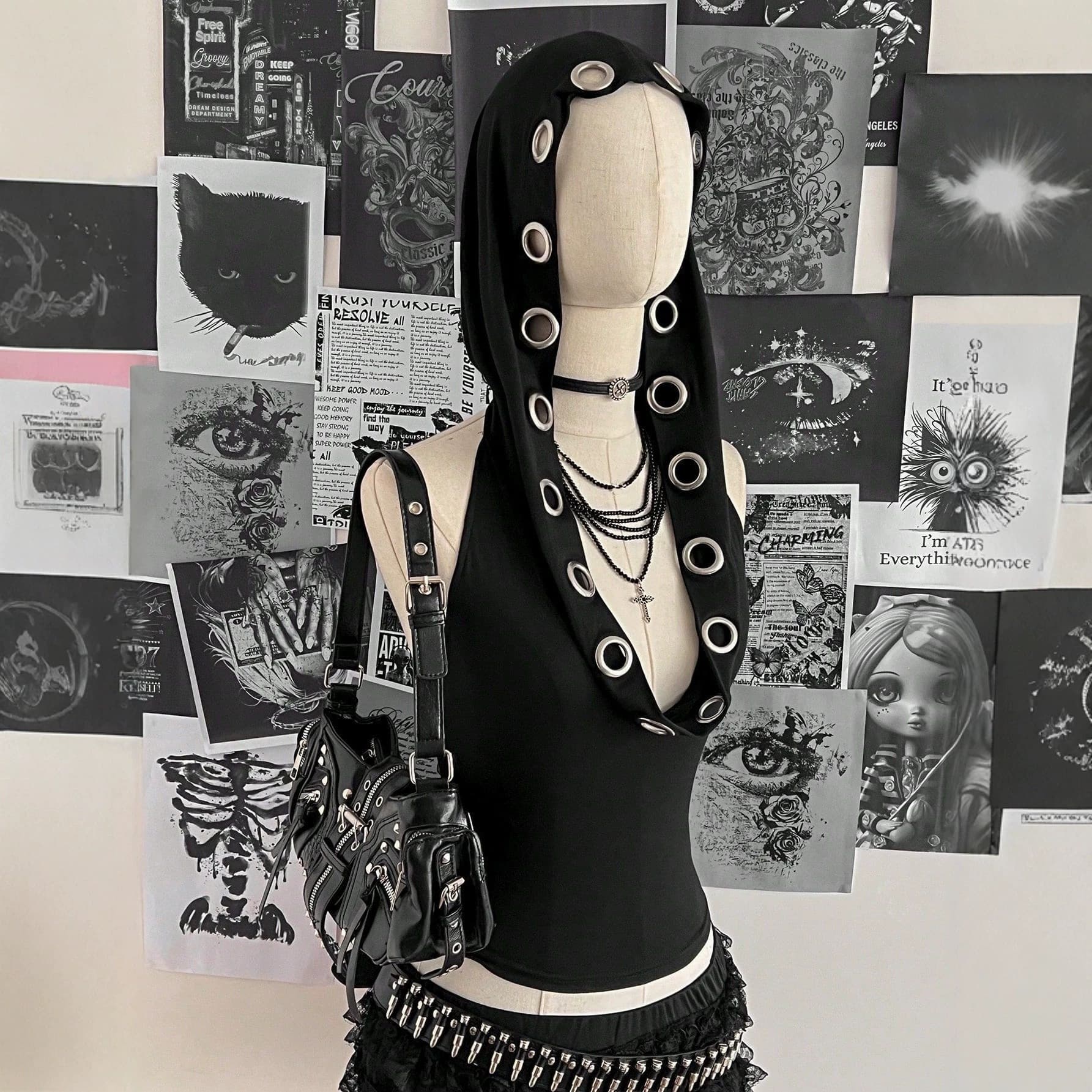 Y2K Women's Punk Style Hooded Neck Summer New Vest, American Retro Metal Personality Slim Fit Sleeveless
