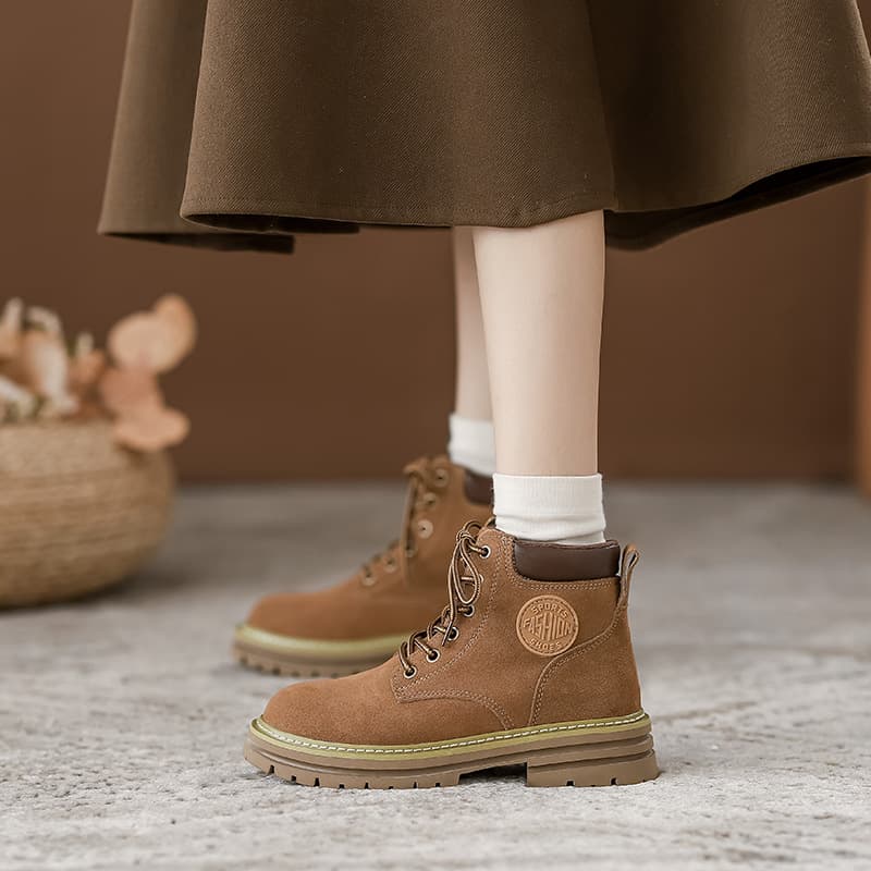 2024 European Station Martin Boots Women Autumn New Soft Leather Soft Sole Retro Women's Short Boots Suede Suede Work Boots