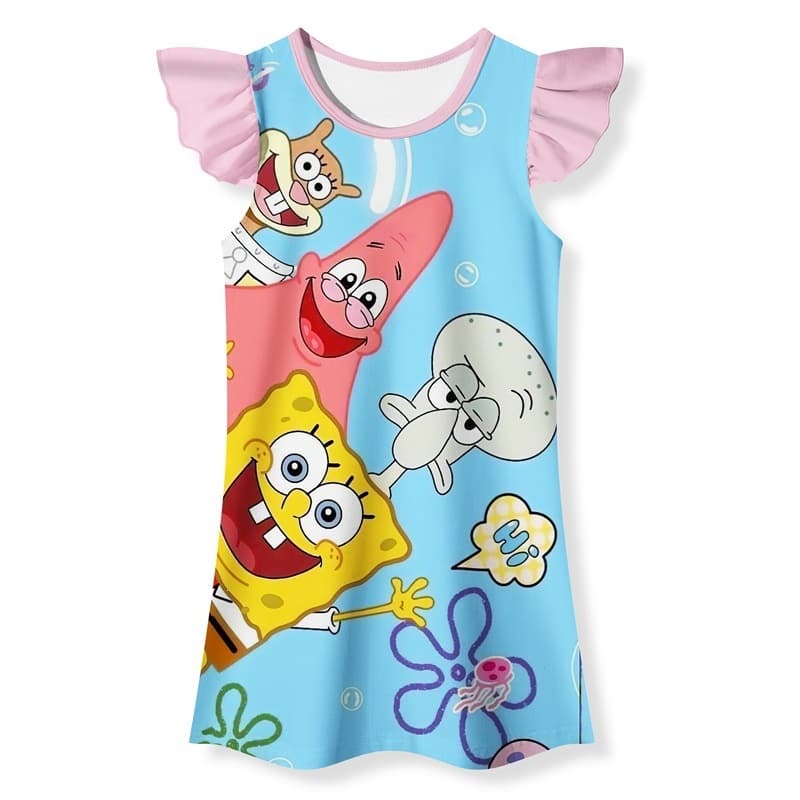 2023 Summer Cartoon SpongeBob SquarePants Girls Pajamas Skirt Children's Feifei Sleeve Medium and Big Children's Skirt DI132