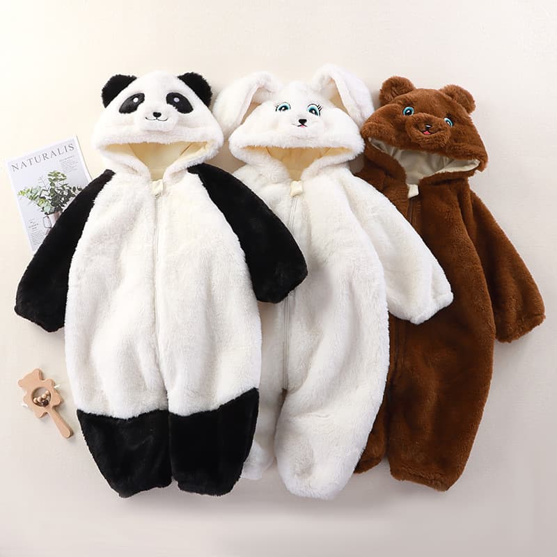 Baby Romper Fall Winter Infant Cute Animal Cartoon Plush Going Out Outfit Newborn Home Pajamas