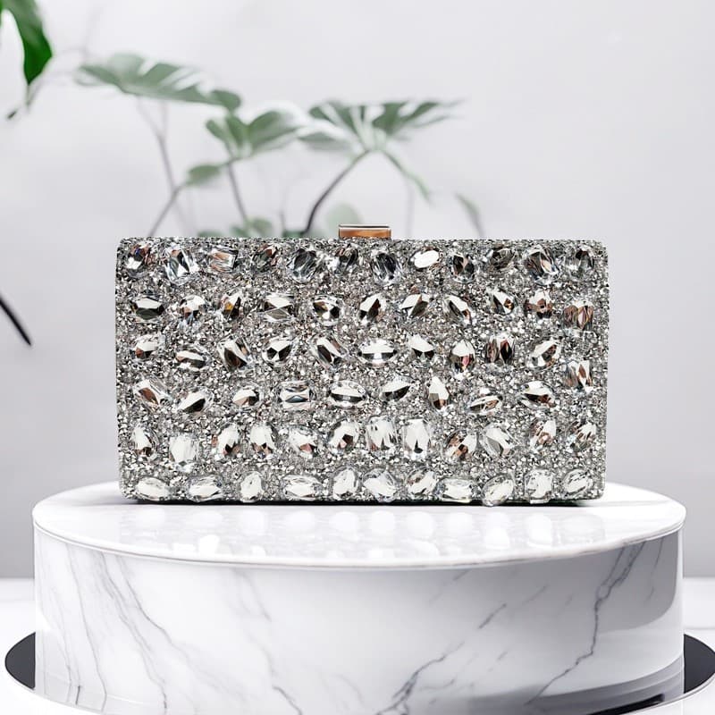 Cross-Border Fashion Rhinestone Evening Bag Full Diamond Square Banquet Annual Meeting Bag Dress Cheongsam Clutch Shoulder Bag Women's Bag