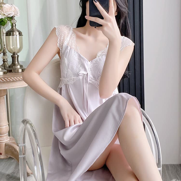 Sexy Pajamas for Women 2025 Summer Ice Silk Thin Lace Suspender Nightgown Sweet Royal Sister Home Wear
