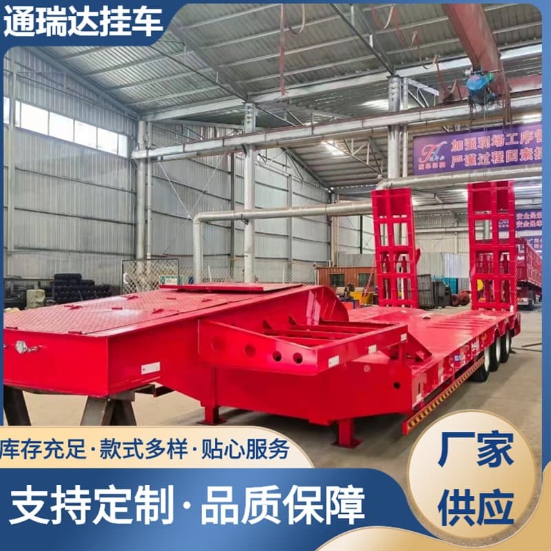 Export 13m lowbed semi-trailer, three-line six-axle flatbed transport vehicle, good stability