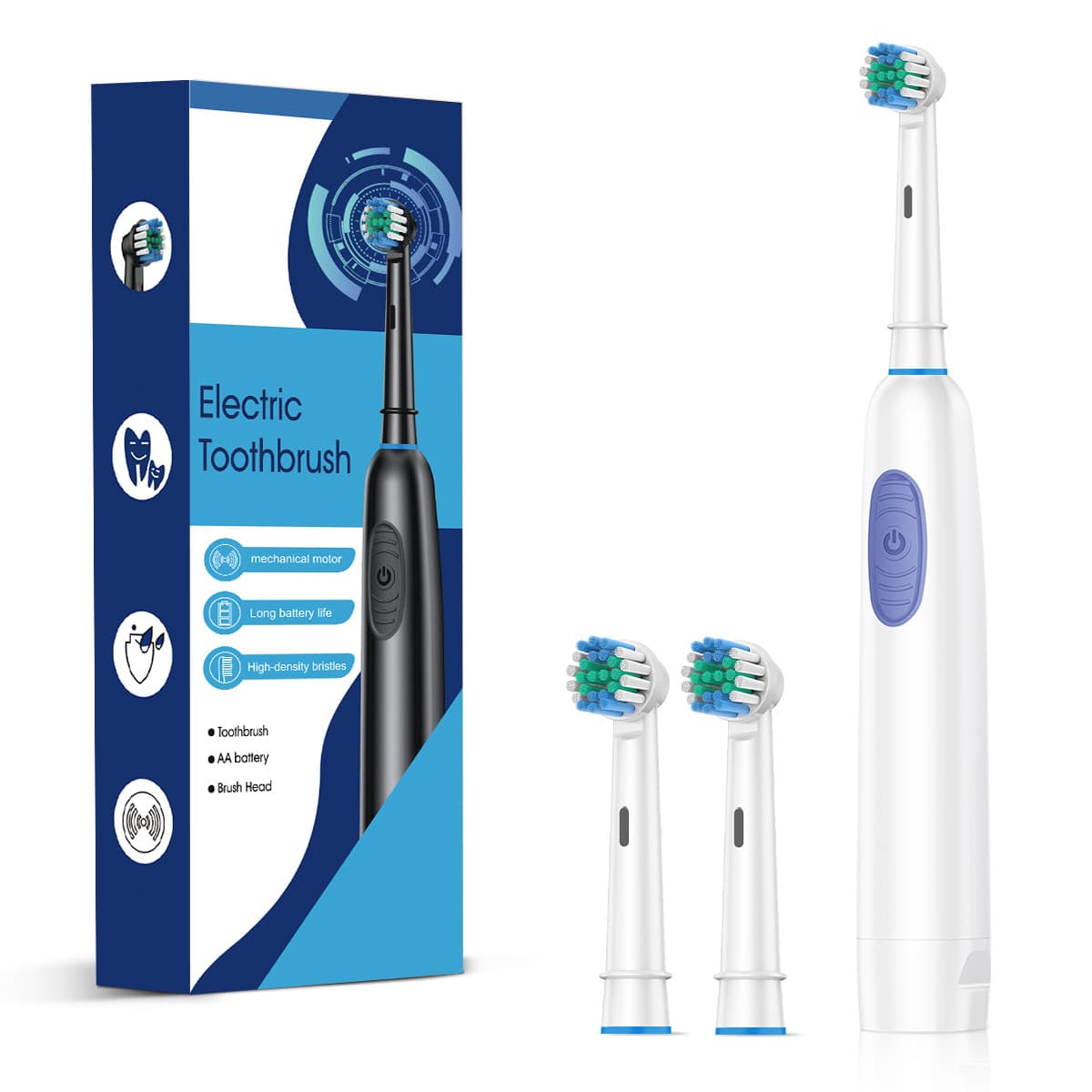 English packaging, not for domestic purchase. Factory SENK round-head rotating electric toothbrush, cross-border new product, battery-powered model.