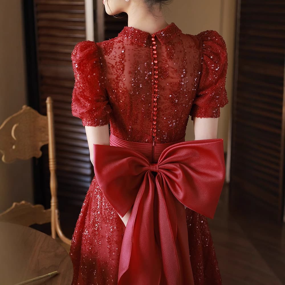 Elegant Red Wedding Dress for Bride Engagement Party Petite Return Home Dress Elegant Wine Red