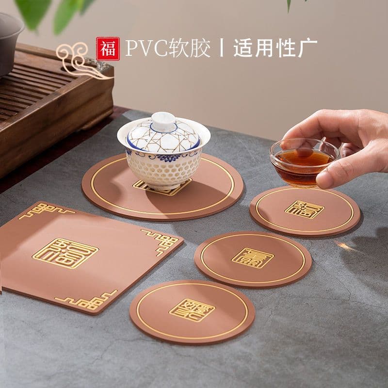 New Chinese-style coaster, tea cup mat, heat insulation pad, anti-scald silicone mat, creative table mat, ashtray pad, thickened non-slip mat