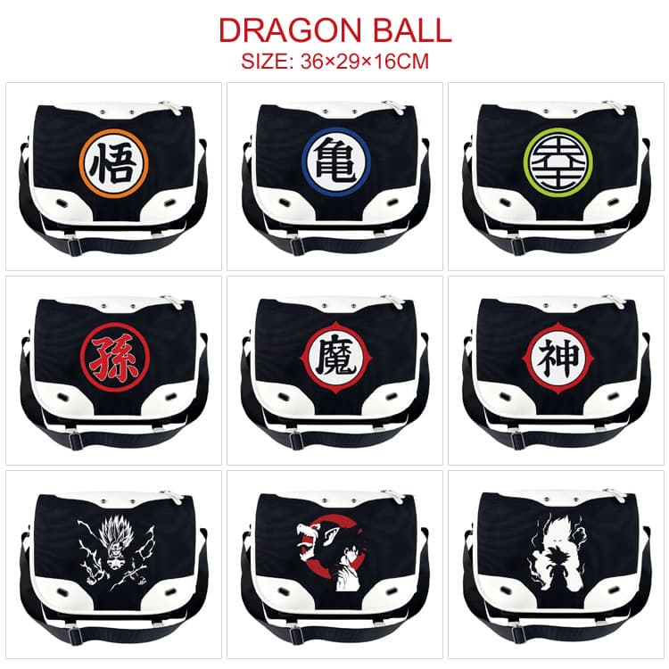 Dragon Ball peripheral shoulder bag, casual PU leather black and white color matching crossbody bag, cartoon canvas student shoulder bag