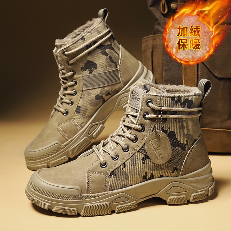 TikTok Viral Men's Shoes 2024, Fleece-Lined Winter Warm Camouflage Work Boots, Sporty Casual Durable Trendy Shoes