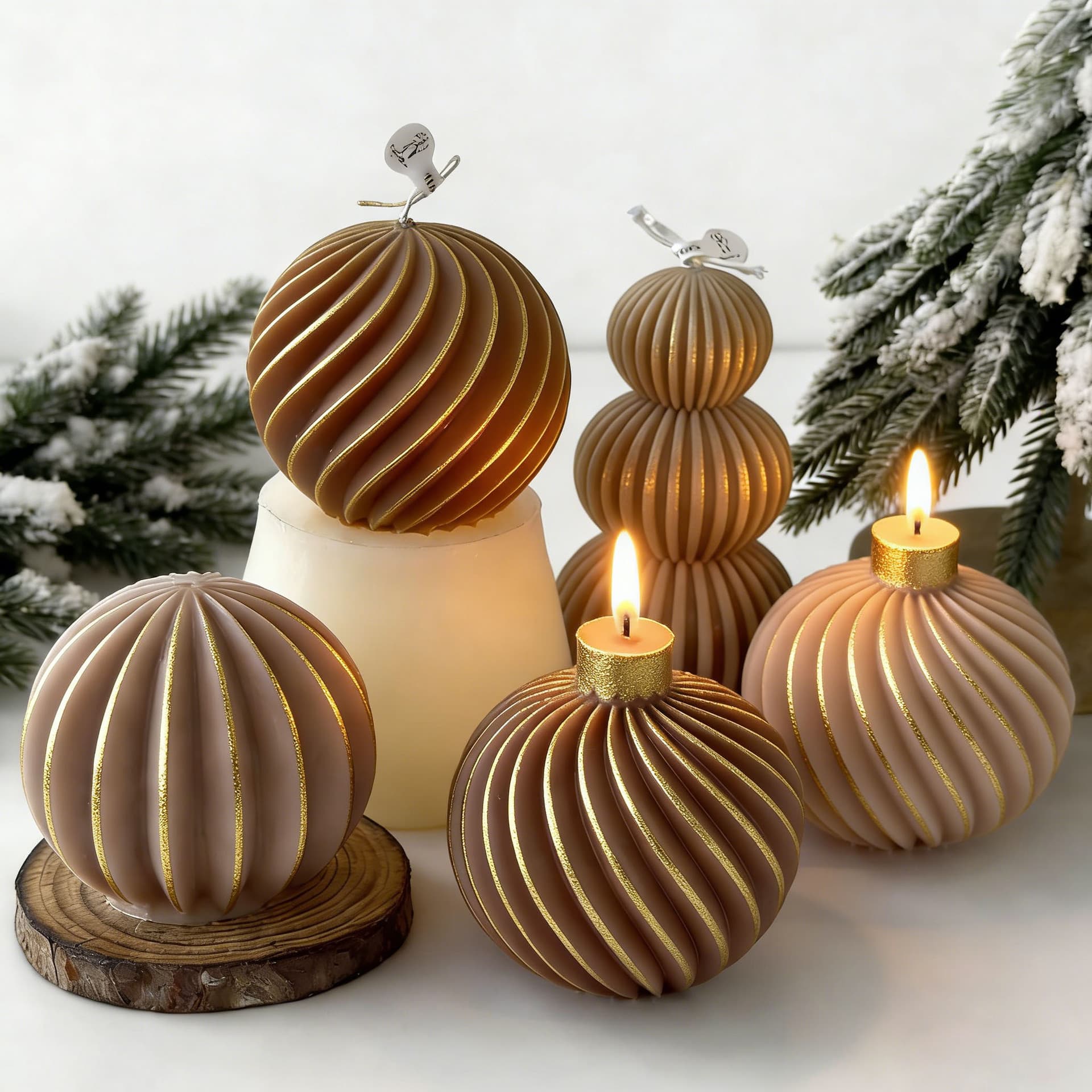 Jiahui Mei Striped Sphere Scented Candle Mold DIY Christmas Decoration Plaster Handmade Soap Ornament Mold
