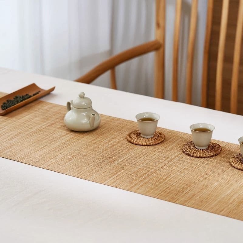 Bamboo Tea Mat Cup Coaster Tea Curtain Table Flag Chinese Zen Style Heat-Resistant Long Rectangular Tray Pad for Gongfu Tea