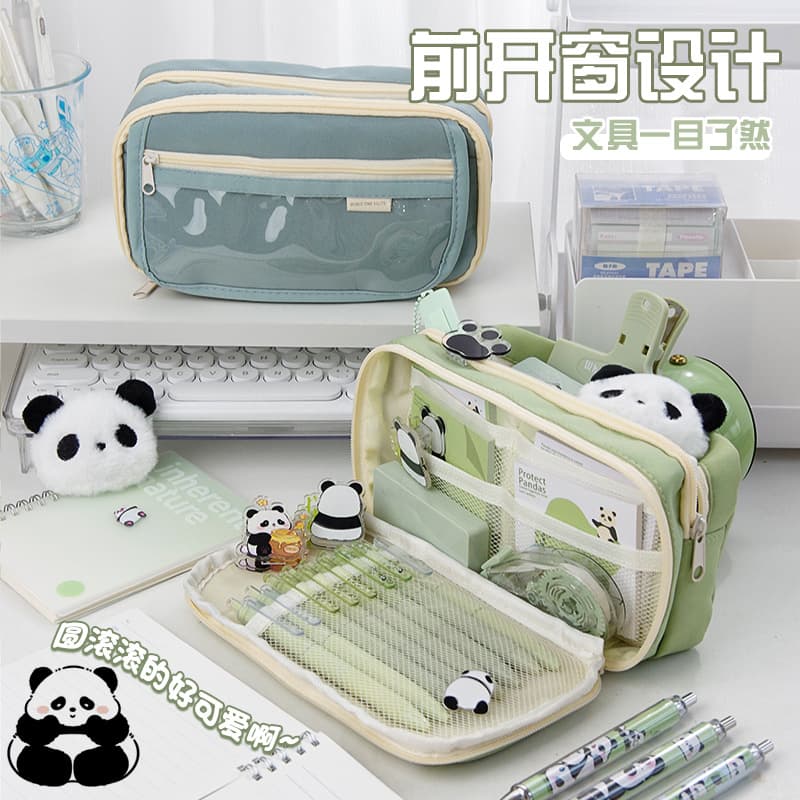 Panda Pencil Bag High-Looking Pencil Box Girls 2023 New Large Capacity Multifunctional Junior High School and Primary School Student Stationery Box