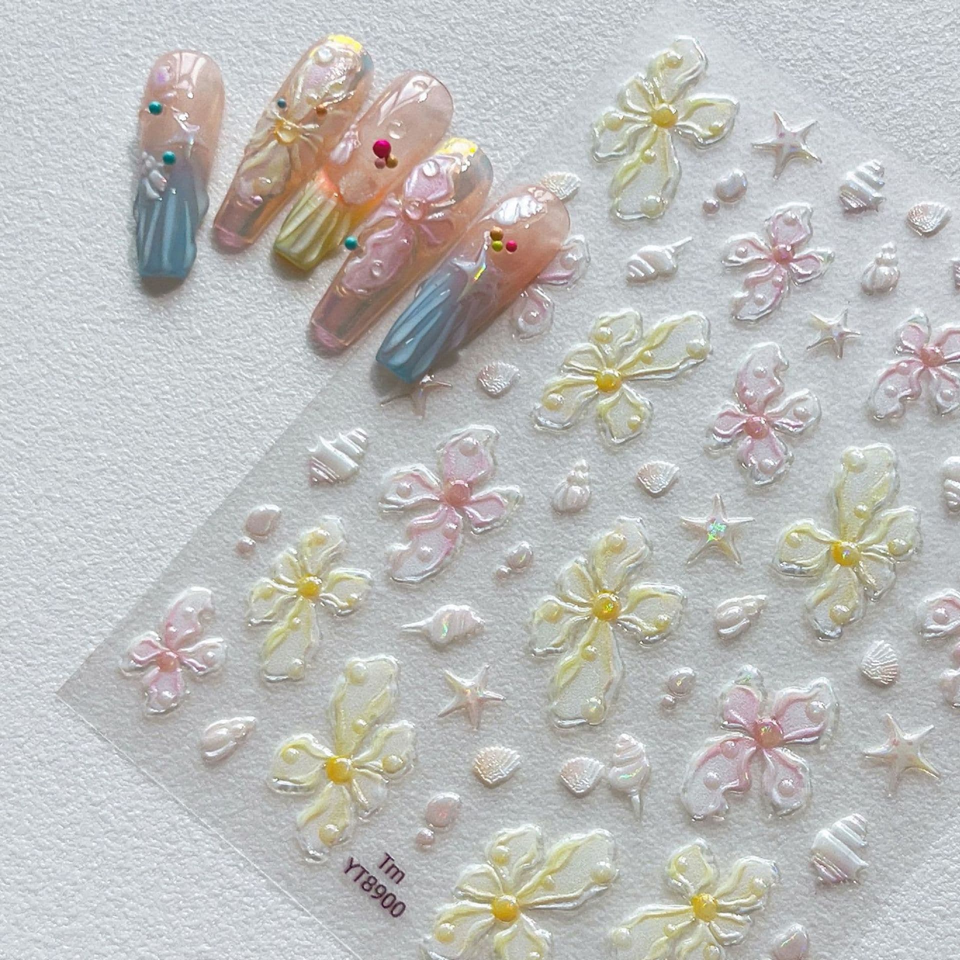 Glazed Pearl Floral Nail Art Stickers 2026 Clear Accessories Conch Starfish Shell Glossy Nail Decoration Stickers Wholesale