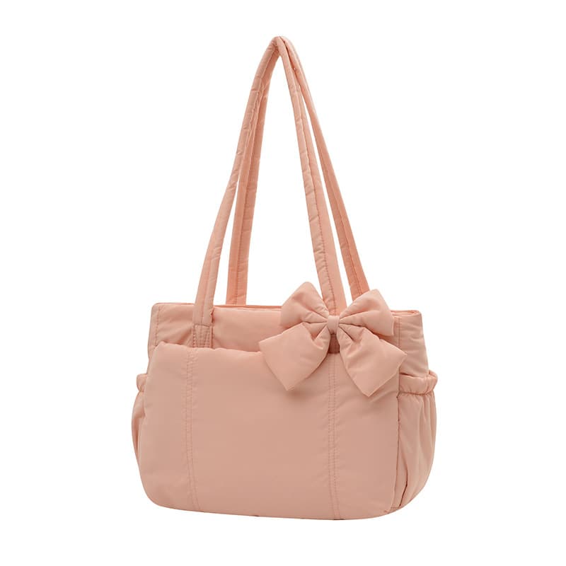In Stock Tote Bag Bow Yoga Bag Winter New Embroidered Plaid Space Bag Padded Single Shoulder Tote Bag
