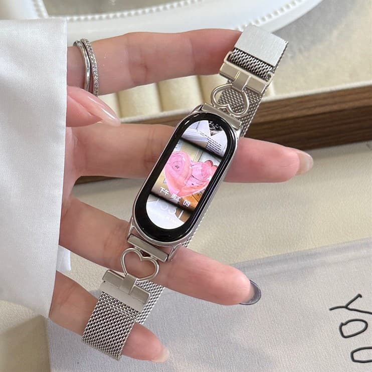 Love Heart Metal Milanese Loop for Xiaomi Band 9/8 Pro Watch Strap GT5/4/3 Huawei Fit 43 Summer