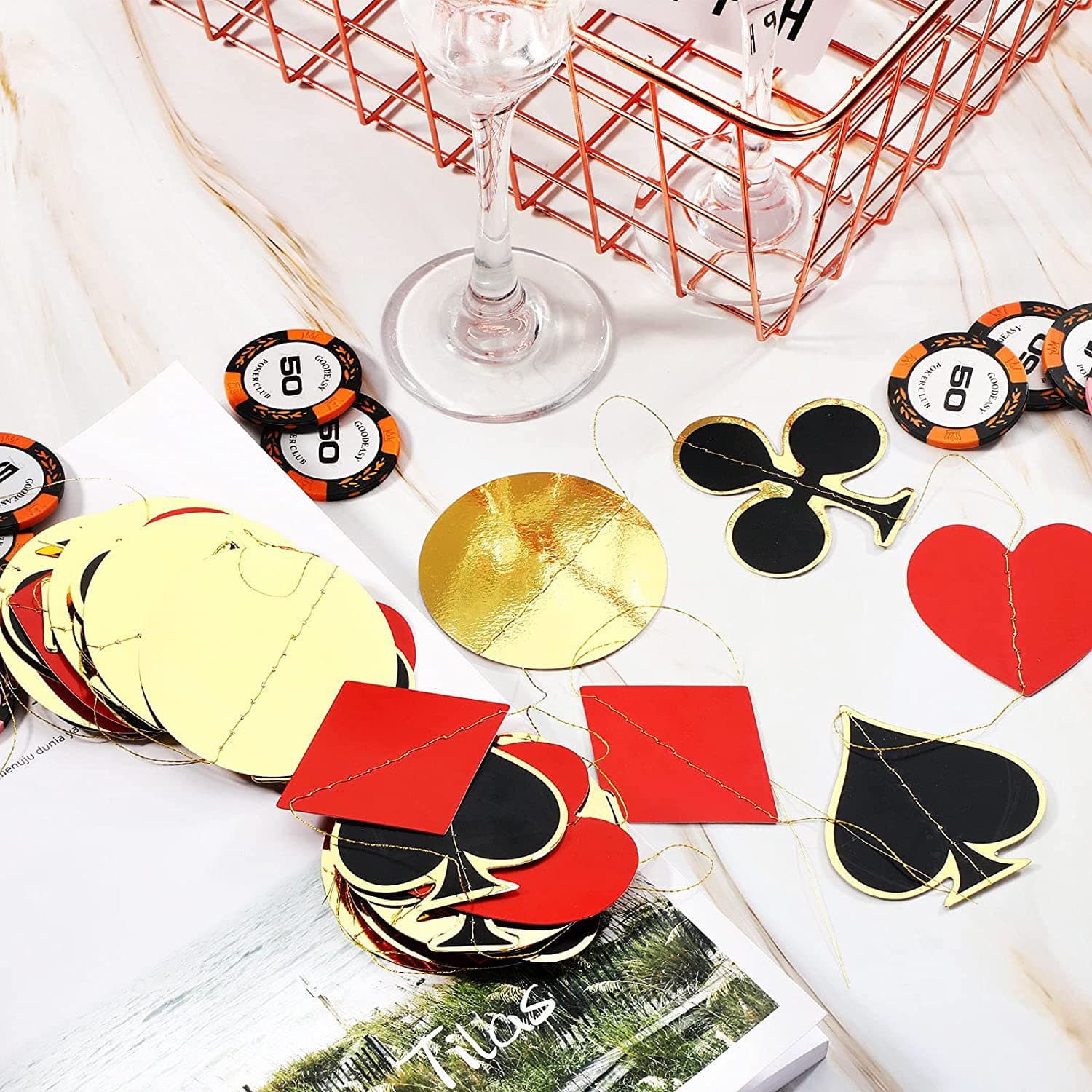 Red Black Gold Poker Card Tassel Garland Banner Theme Party Decoration Setup Supplies