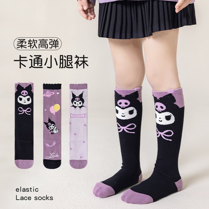 Girls' calf socks, spring and autumn cartoon Kuromi cotton socks, children's autumn and winter stockings, girls' sweet high socks