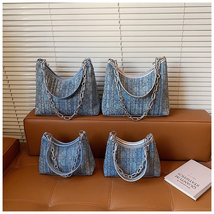 High-end bags for women 2026 new hot diamond denim underarm bag, fashionable and versatile commuting shoulder crossbody bag for women