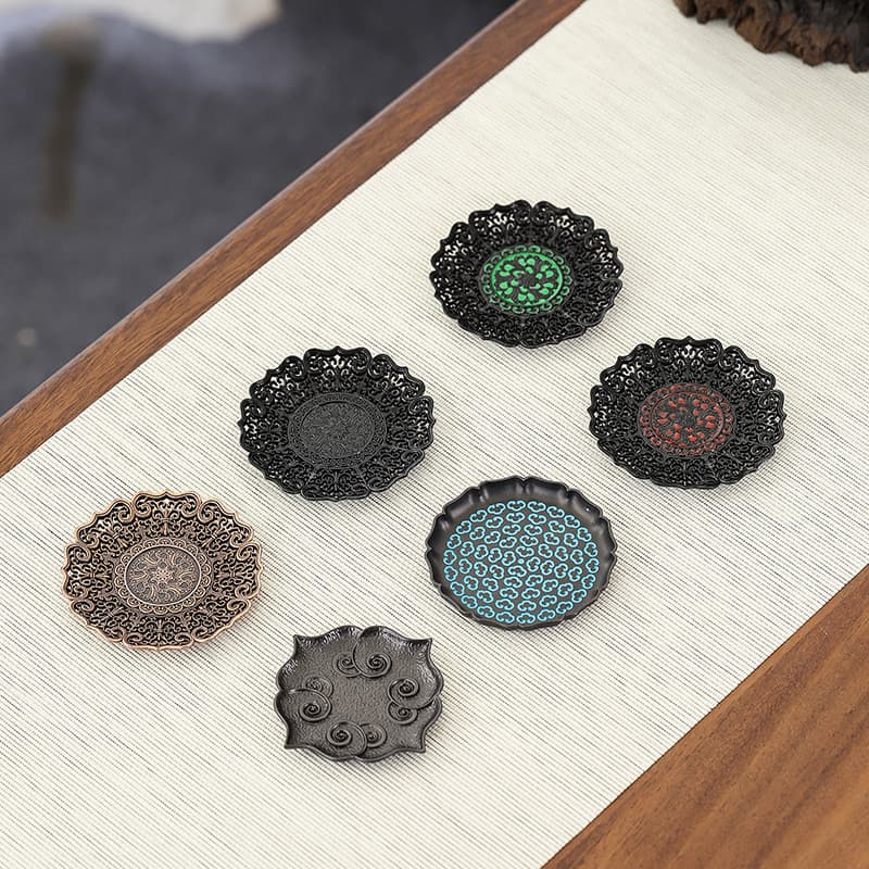 Hollow Alloy Tea Cup Coaster, Tea Ceremony Heat Insulation Round Metal Gongfu Tea Cup Holder Set, Tea Set Accessories