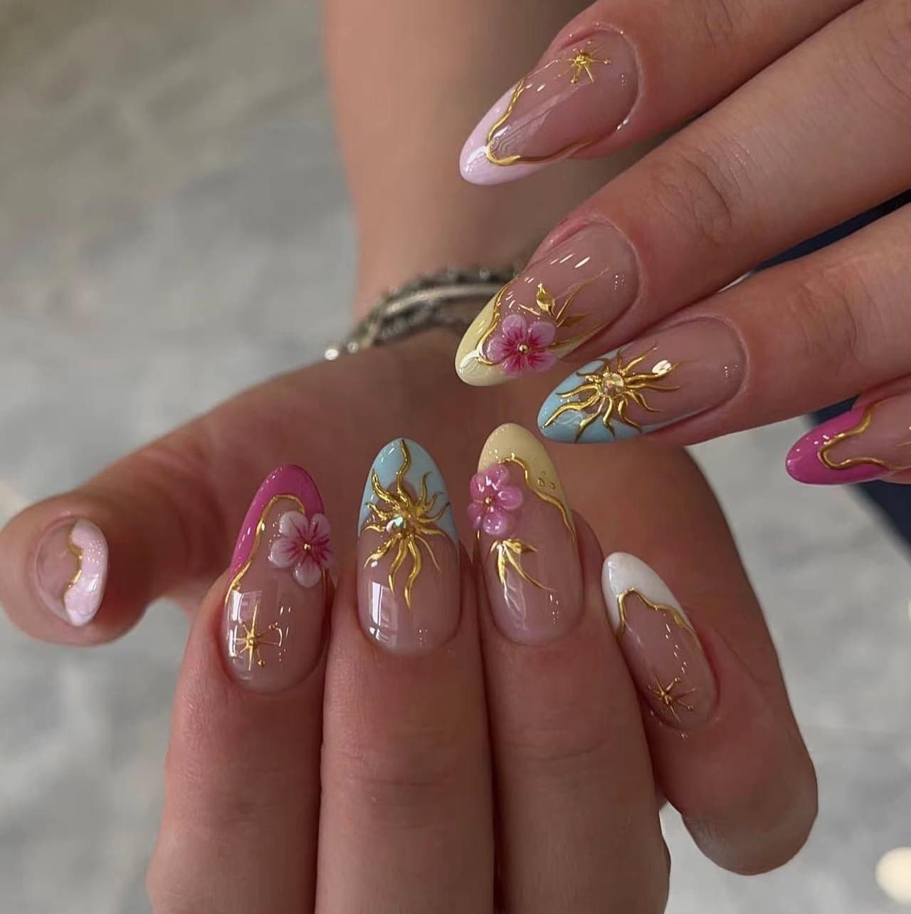 Vintage Greek Goddess French Press-On Nails 3D Sun Gold Line High-End Cross-Border European American Style Nail Tips