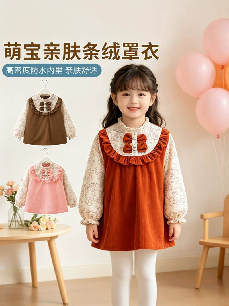 New Baby Smock for Girls Waterproof Bib Infant Feeding Bib Autumn Winter Children Outerwear Anti-Dirt Skirt-Style Apron